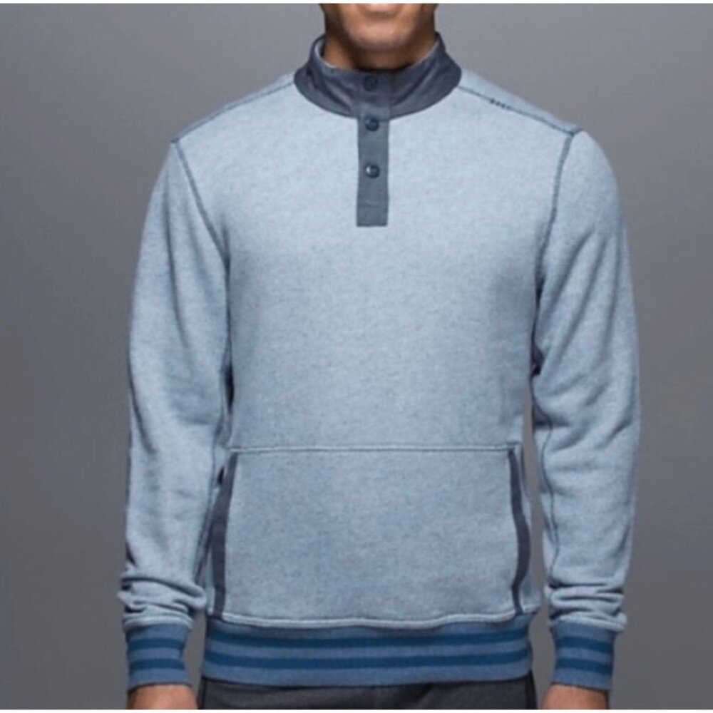 Lululemon Men's Le Pullover 1/4 Button Henley Sweater Sweatshirt Blue S